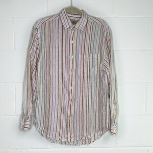The Territory Ahead Men’s 100% Linen Long Sleeve Button Up Striped Shirt